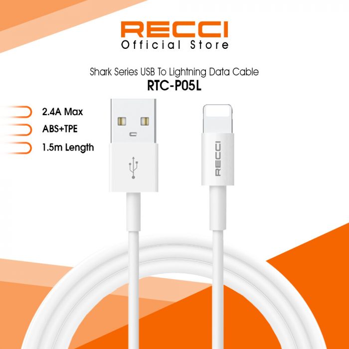 Кабель для зарядки и передачи данных RECCI - Lithning - USB,  для iPhone, iPad - 100см , 2400мA