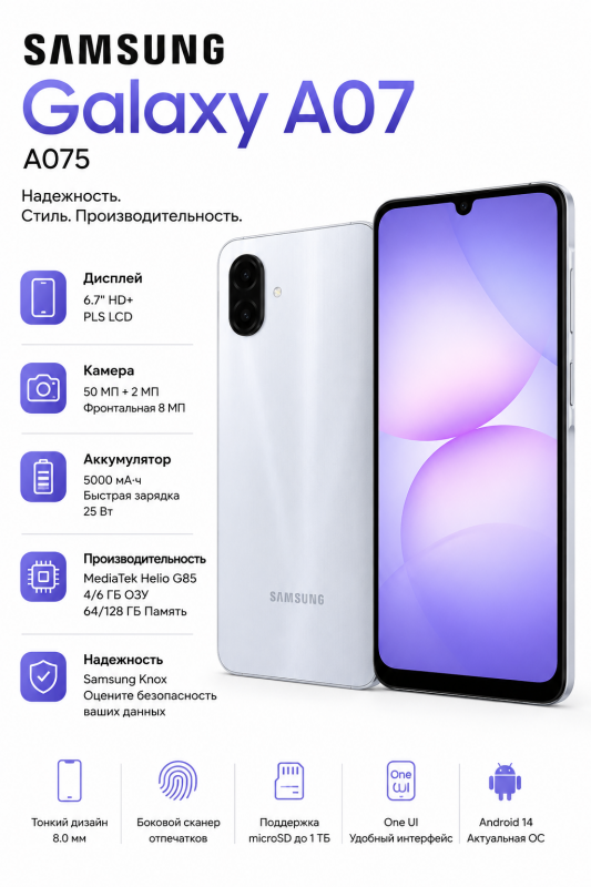Дисплей для Samsung A07 A075